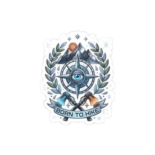 Born to Hike Compass Sticker | Traditional Tattoo-Inspired, Mountain Laurel Badge