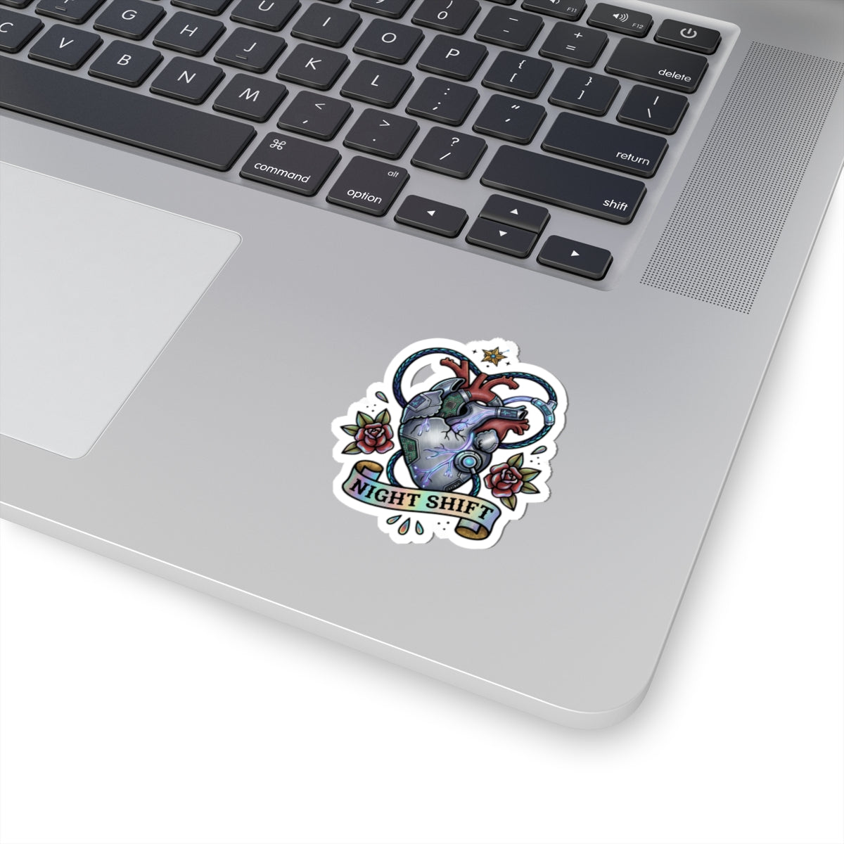 Night Shift Anatomical Heart Sticker | Traditional Tattoo Flash, Rose Banner