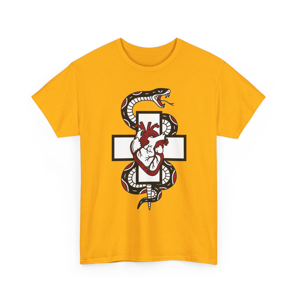 Snake & Anatomical Heart Graphic Tee — Gothic Medical Symbol Shirt