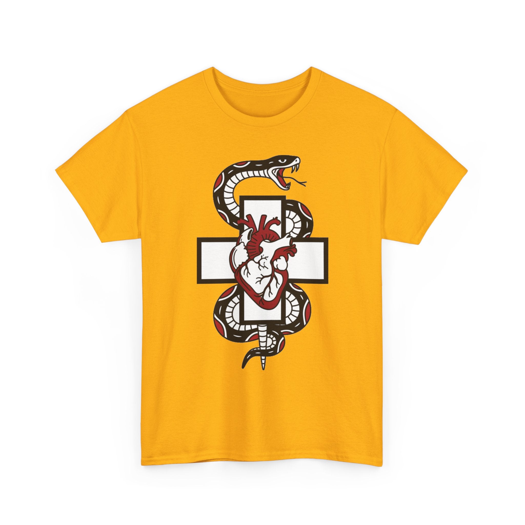 Snake & Anatomical Heart Graphic Tee — Gothic Medical Symbol Shirt