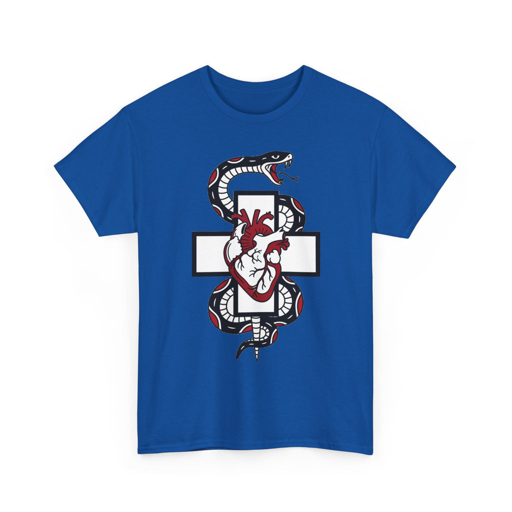 Snake & Anatomical Heart Graphic Tee — Gothic Medical Symbol Shirt