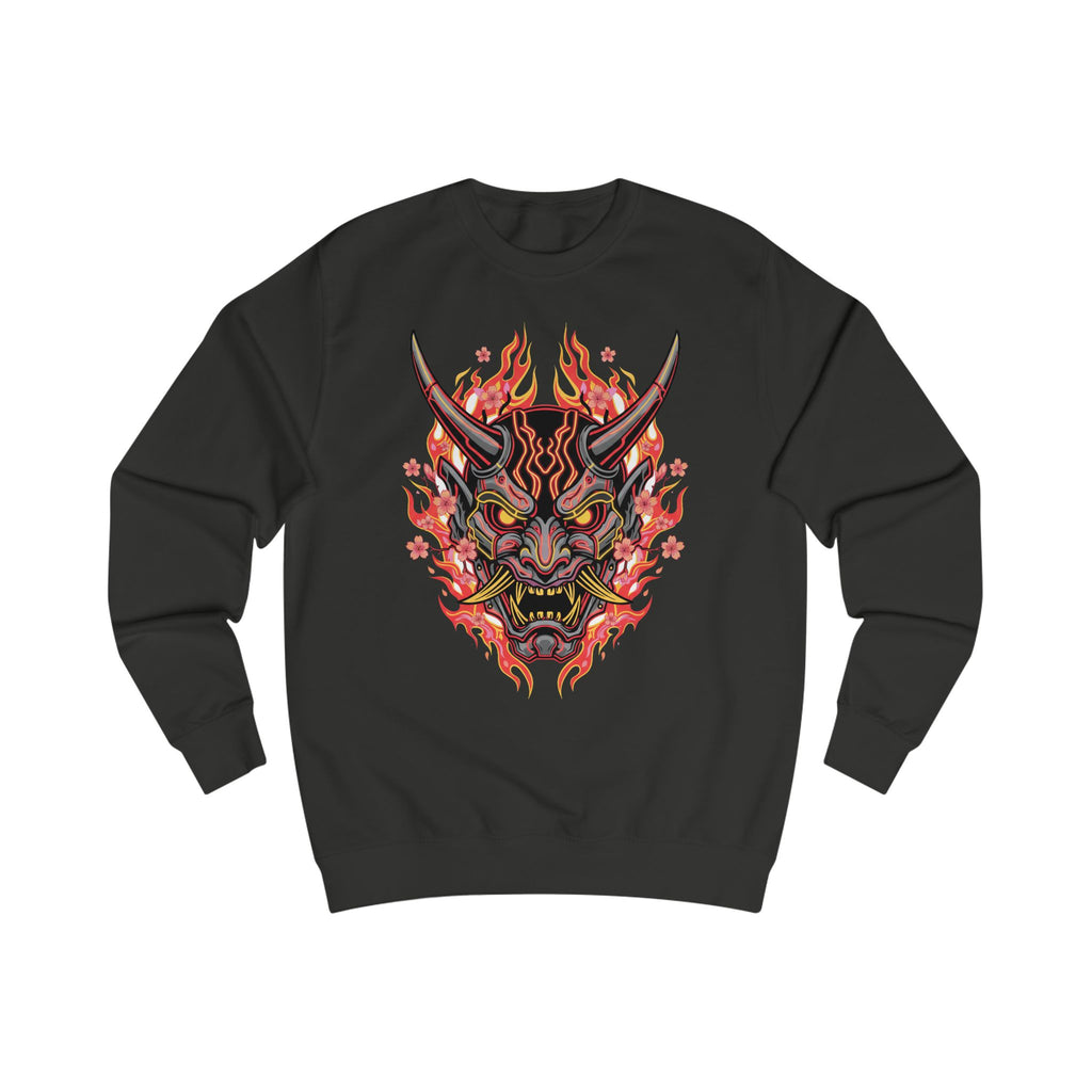 Demon Oni Sweatshirt — Japanese Torii & Flaming Oni Mask Crewneck