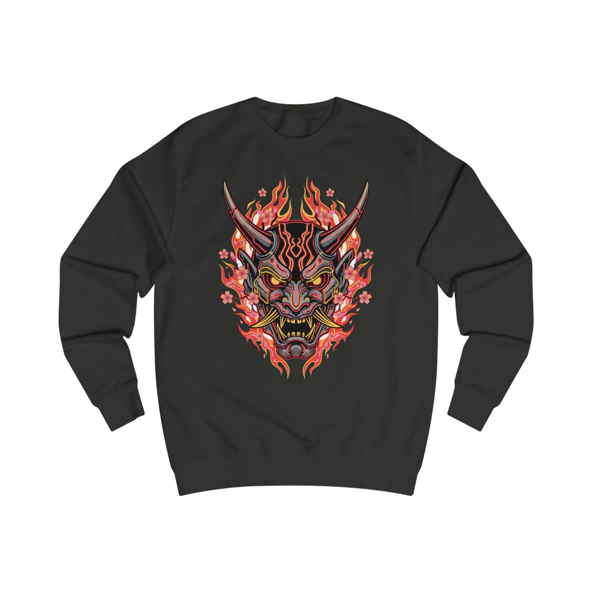 Demon Oni Sweatshirt — Japanese Torii & Flaming Oni Mask Crewneck