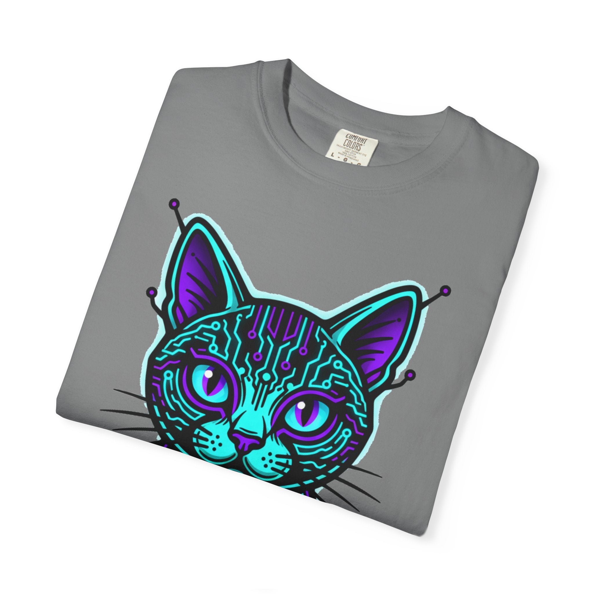Cyberpunk Cat T-Shirt — Neon Tech Kitten Graphic Tee