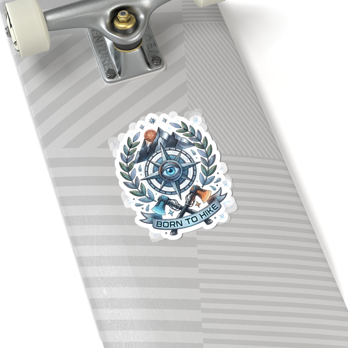 Born to Hike Compass Sticker | Traditional Tattoo-Inspired, Mountain Laurel Badge