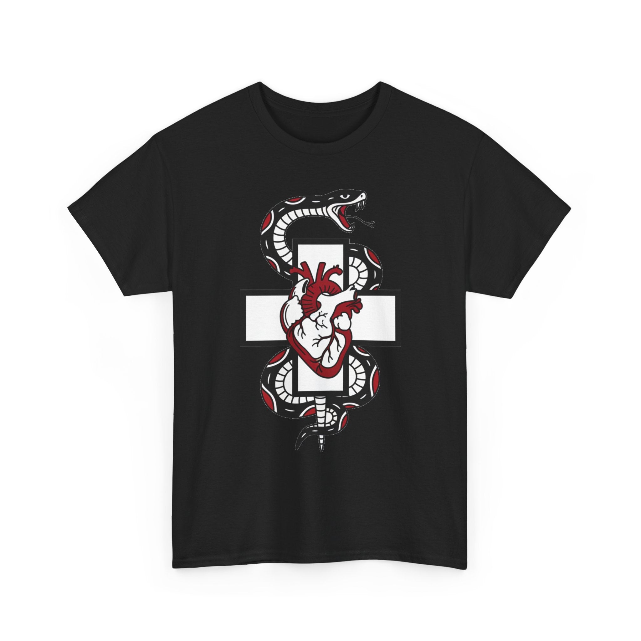 Snake & Anatomical Heart Graphic Tee — Gothic Medical Symbol Shirt