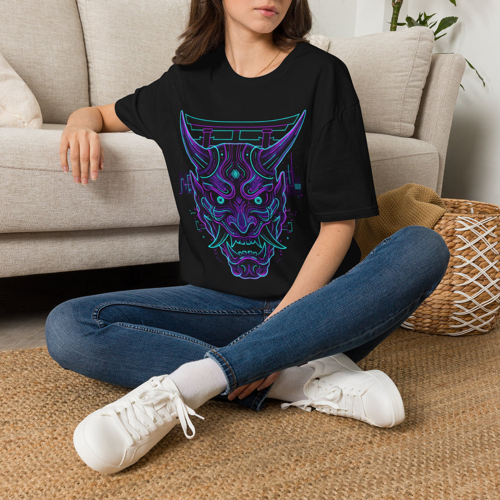 Demon Oni Torii T-Shirt — Neon Japanese Mask Graphic Tee