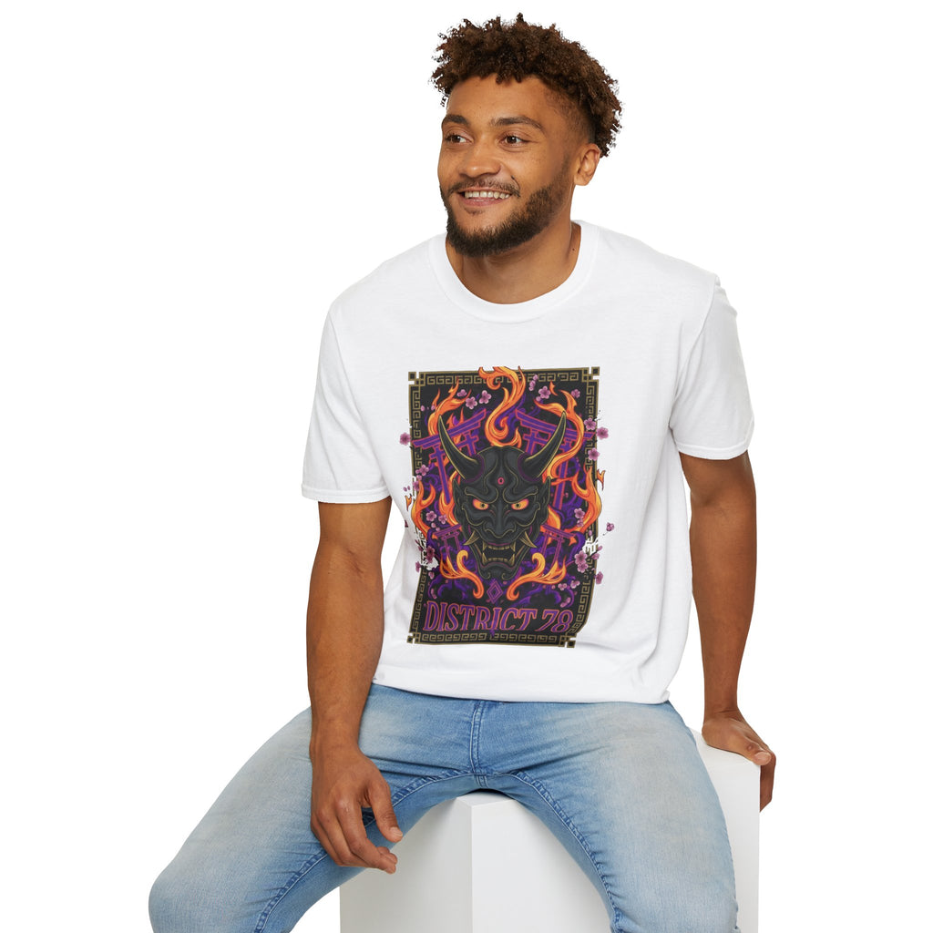 T-shirt Masque Démon Flammes — Tee Graphique District 78