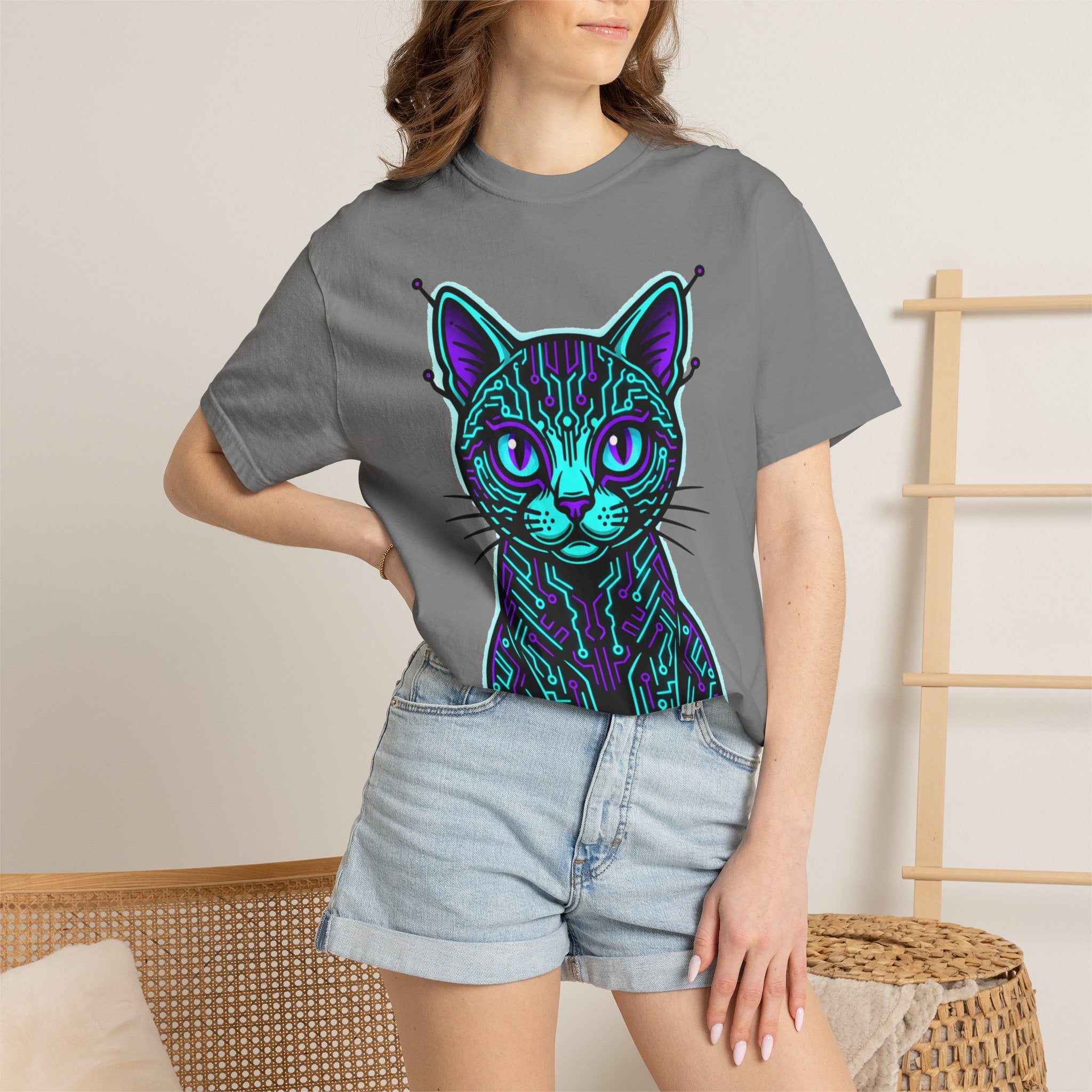 Cyberpunk Cat T-Shirt — Neon Tech Kitten Graphic Tee