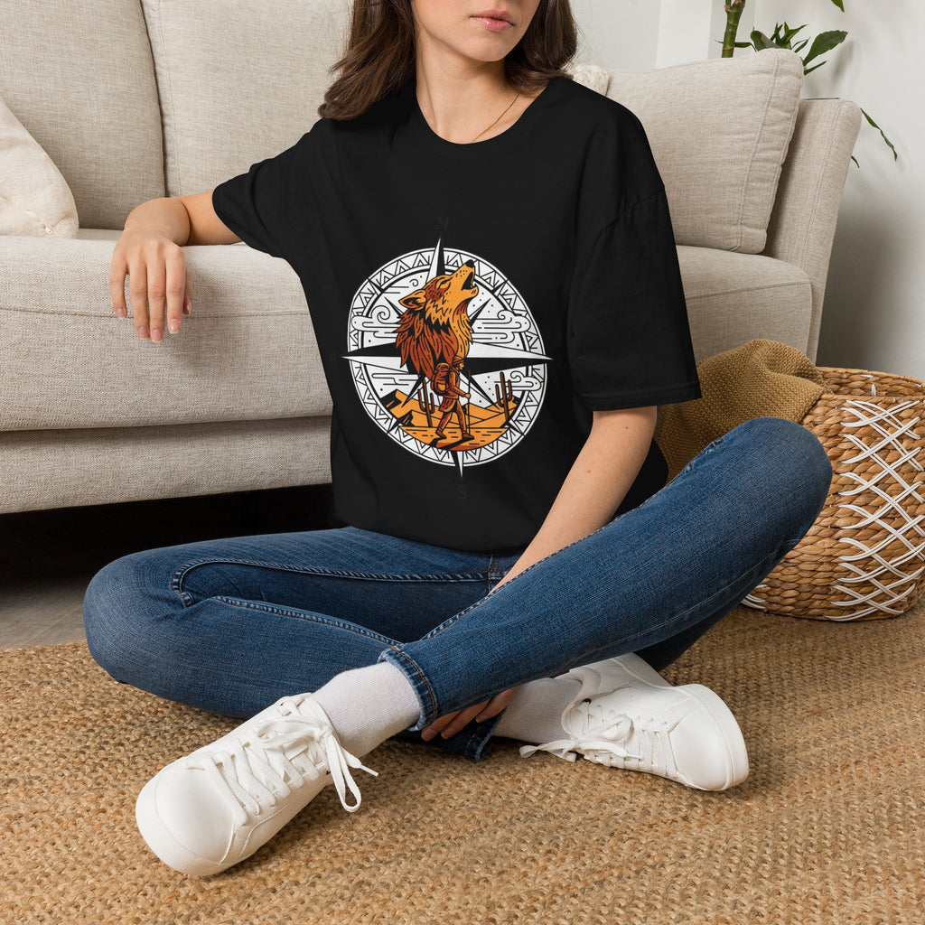 Wolf Compass T-Shirt — Howling Wolf Adventure Graphic Tee