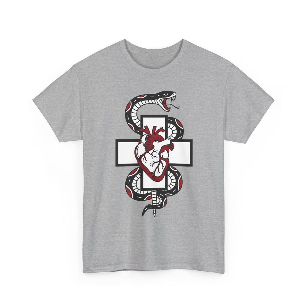 Snake & Anatomical Heart Graphic Tee — Gothic Medical Symbol Shirt
