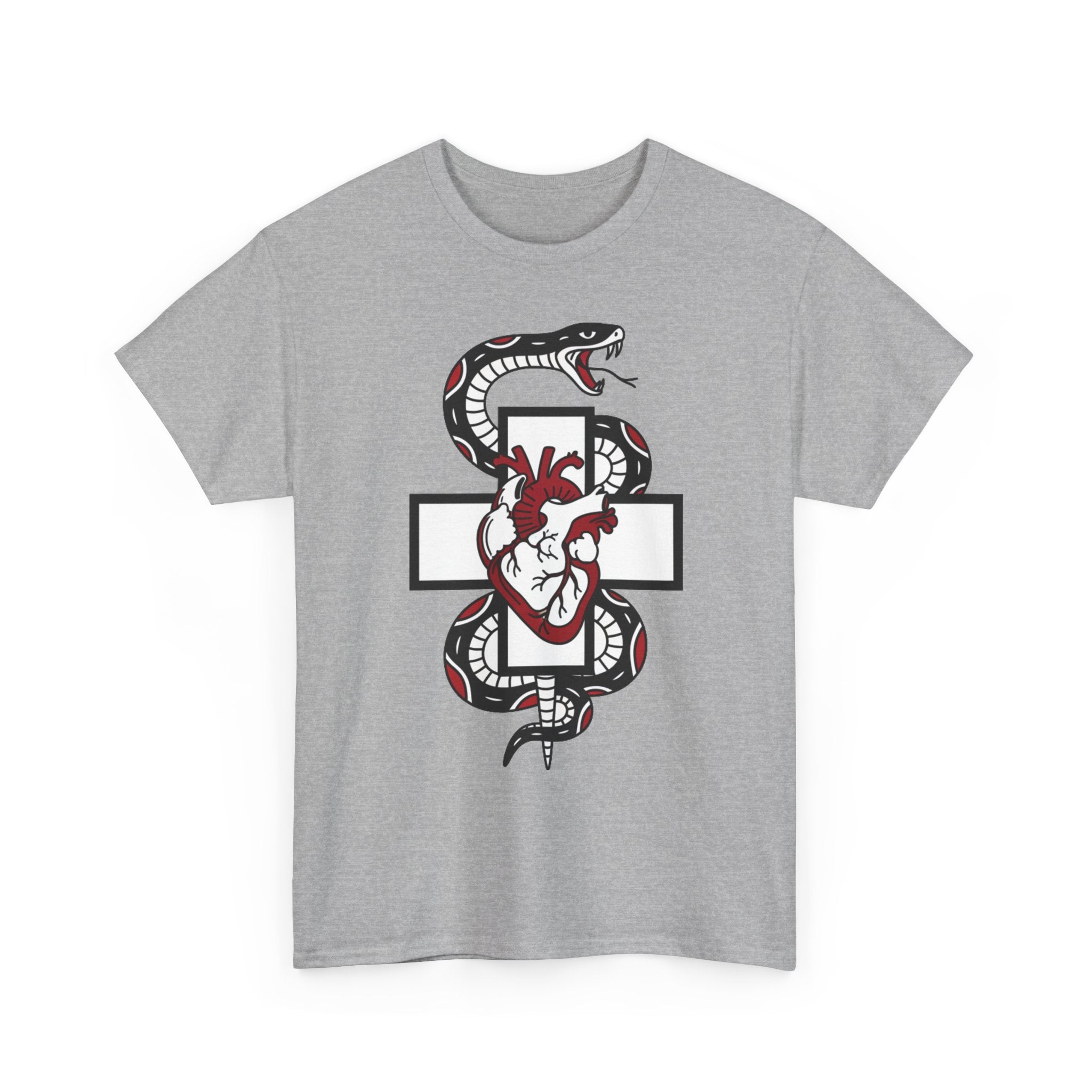 Snake & Anatomical Heart Graphic Tee — Gothic Medical Symbol Shirt