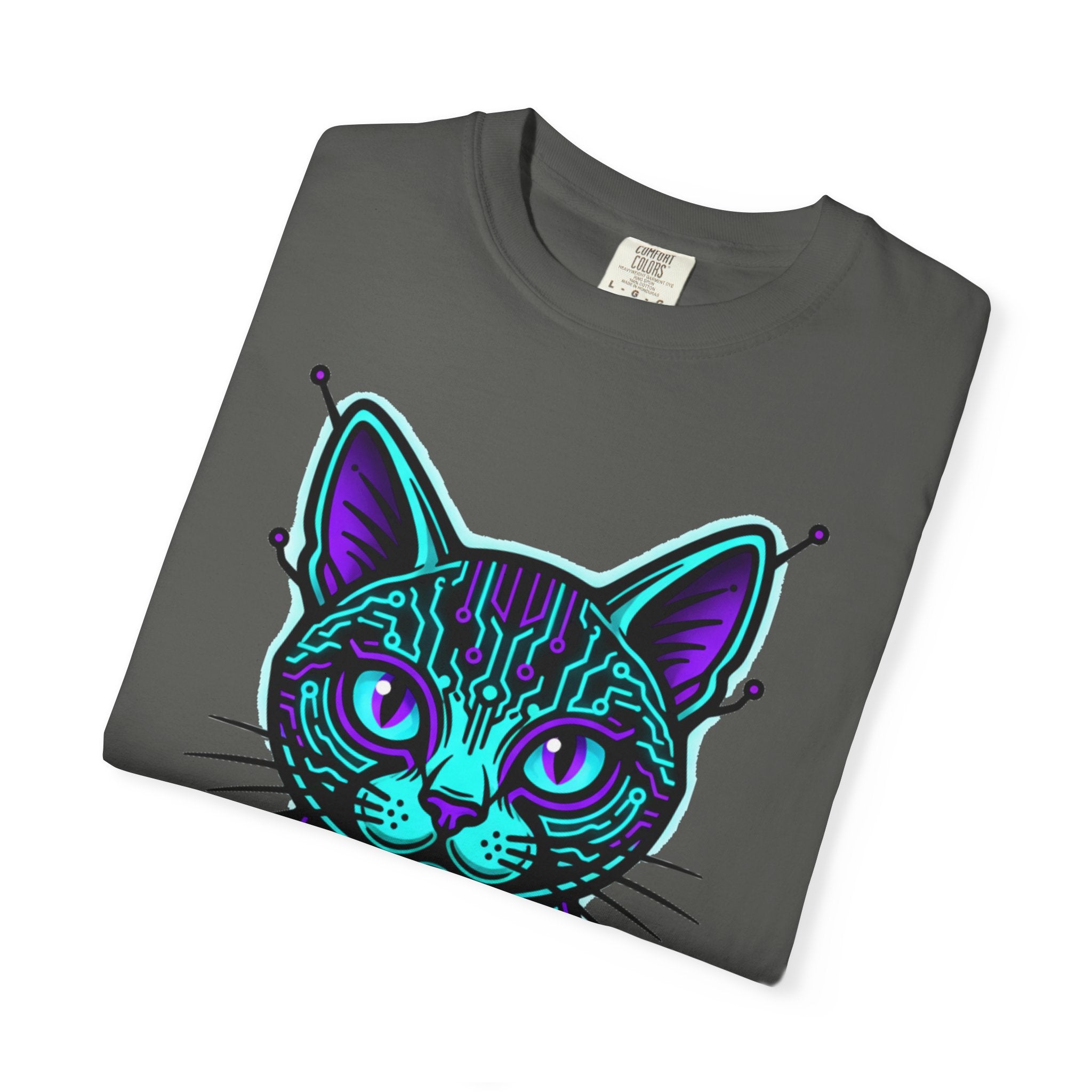 Cyberpunk Cat T-Shirt — Neon Tech Kitten Graphic Tee
