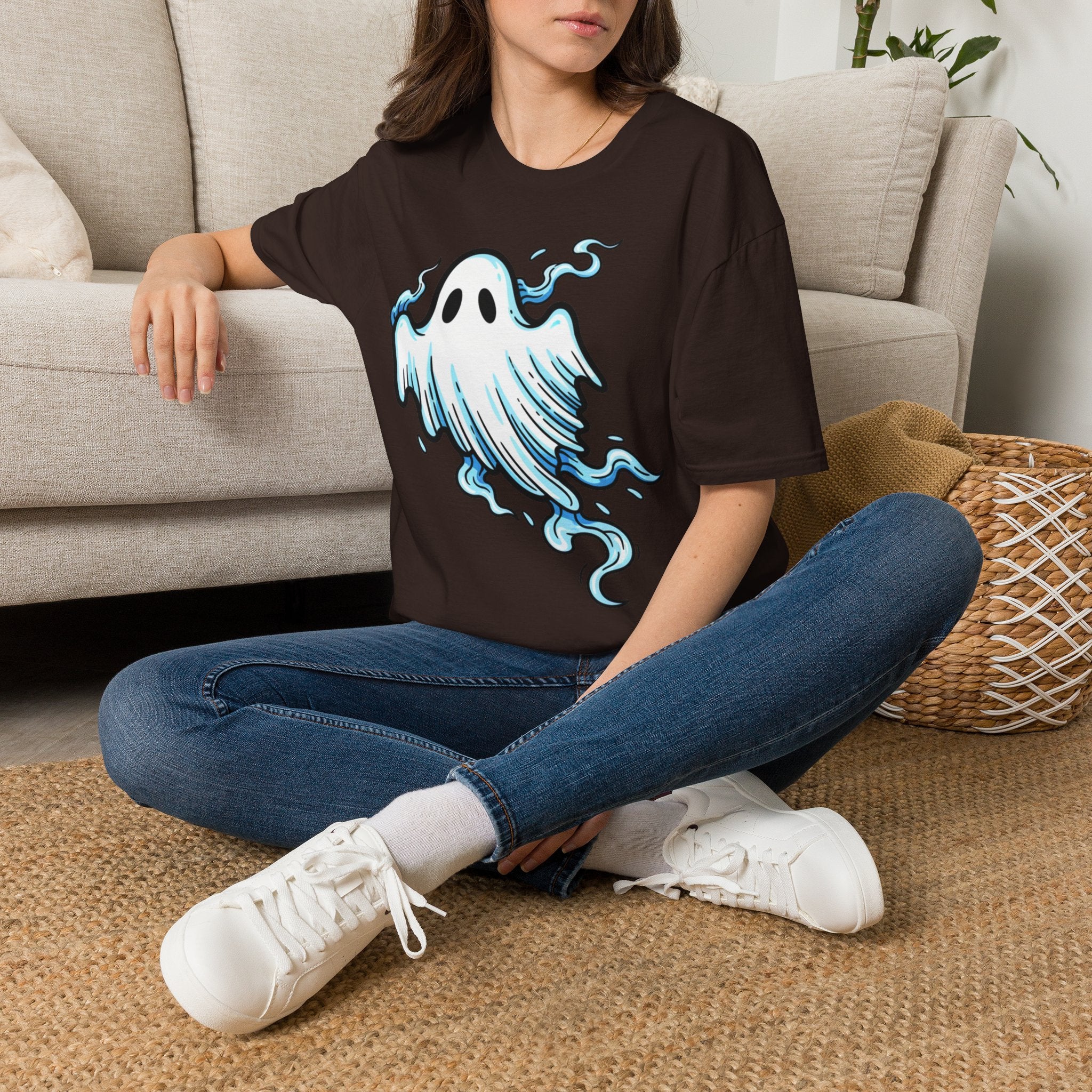 Ghost Graphic T-Shirt — Cute Blue Floating Ghost Halloween Tee