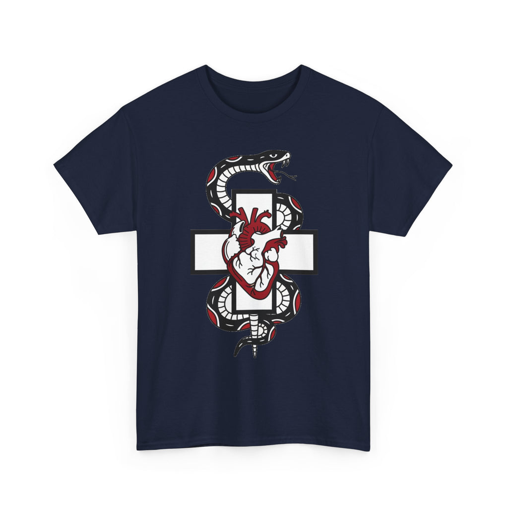 Snake & Anatomical Heart Graphic Tee — Gothic Medical Symbol Shirt