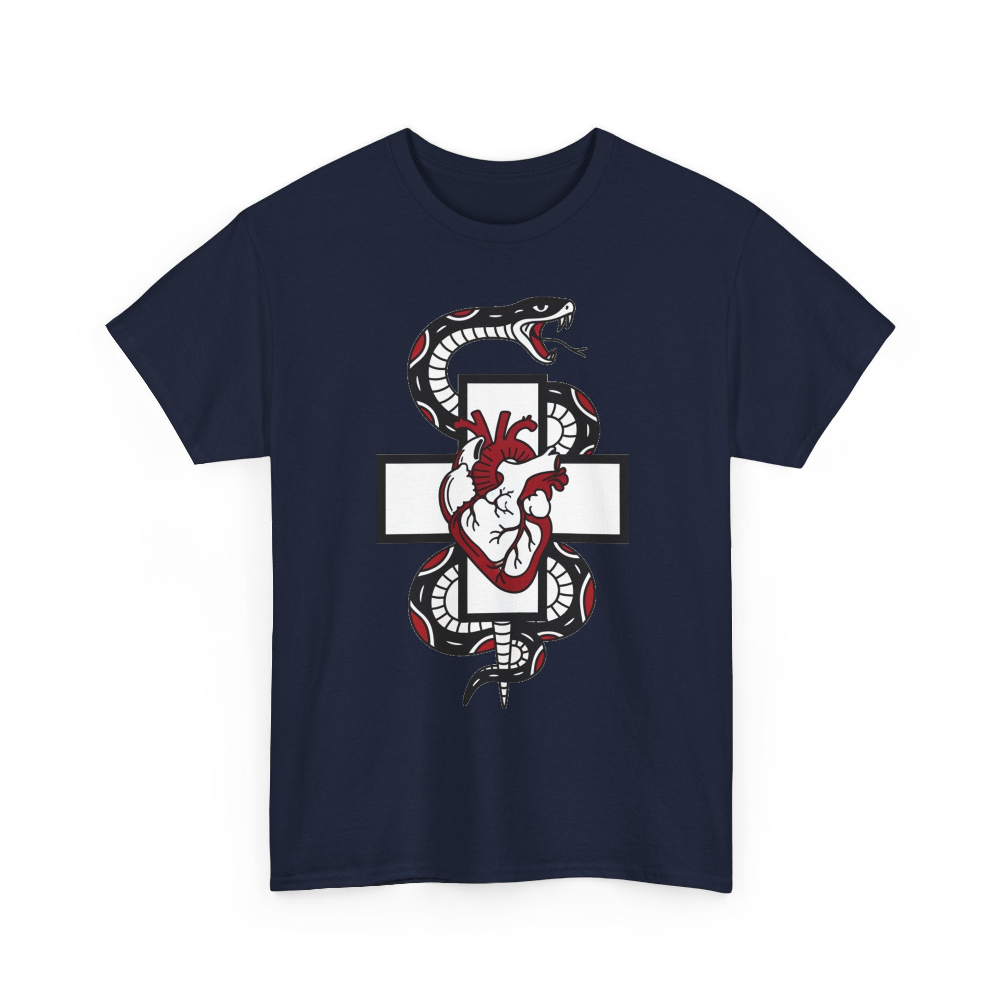 Snake & Anatomical Heart Graphic Tee — Gothic Medical Symbol Shirt