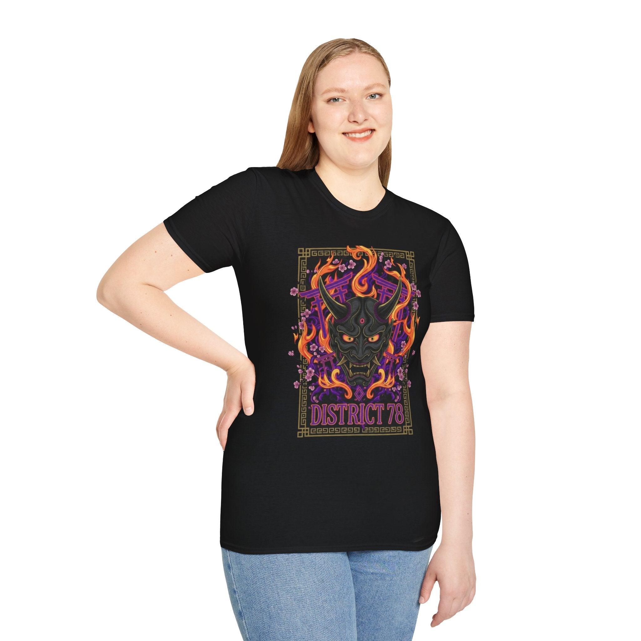T-shirt Masque Démon Flammes — Tee Graphique District 78