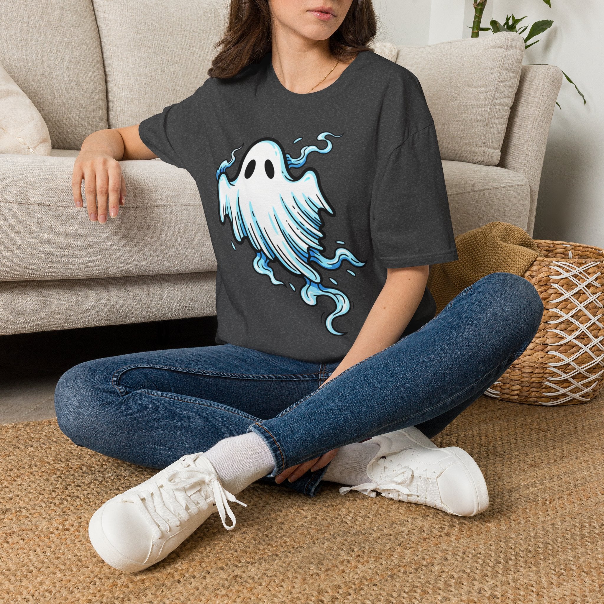 Ghost Graphic T-Shirt — Cute Blue Floating Ghost Halloween Tee
