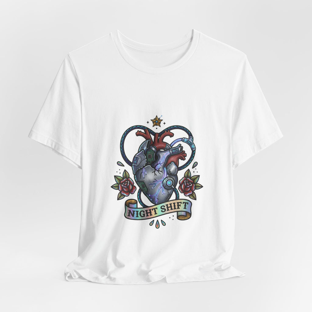 Night Shift Anatomical Heart T-Shirt | Traditional Tattoo Floral Banner