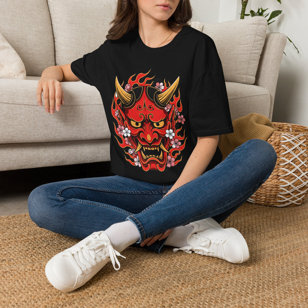 Hannya Oni Mask T-Shirt — Japanese Demon Flame Graphic Tee