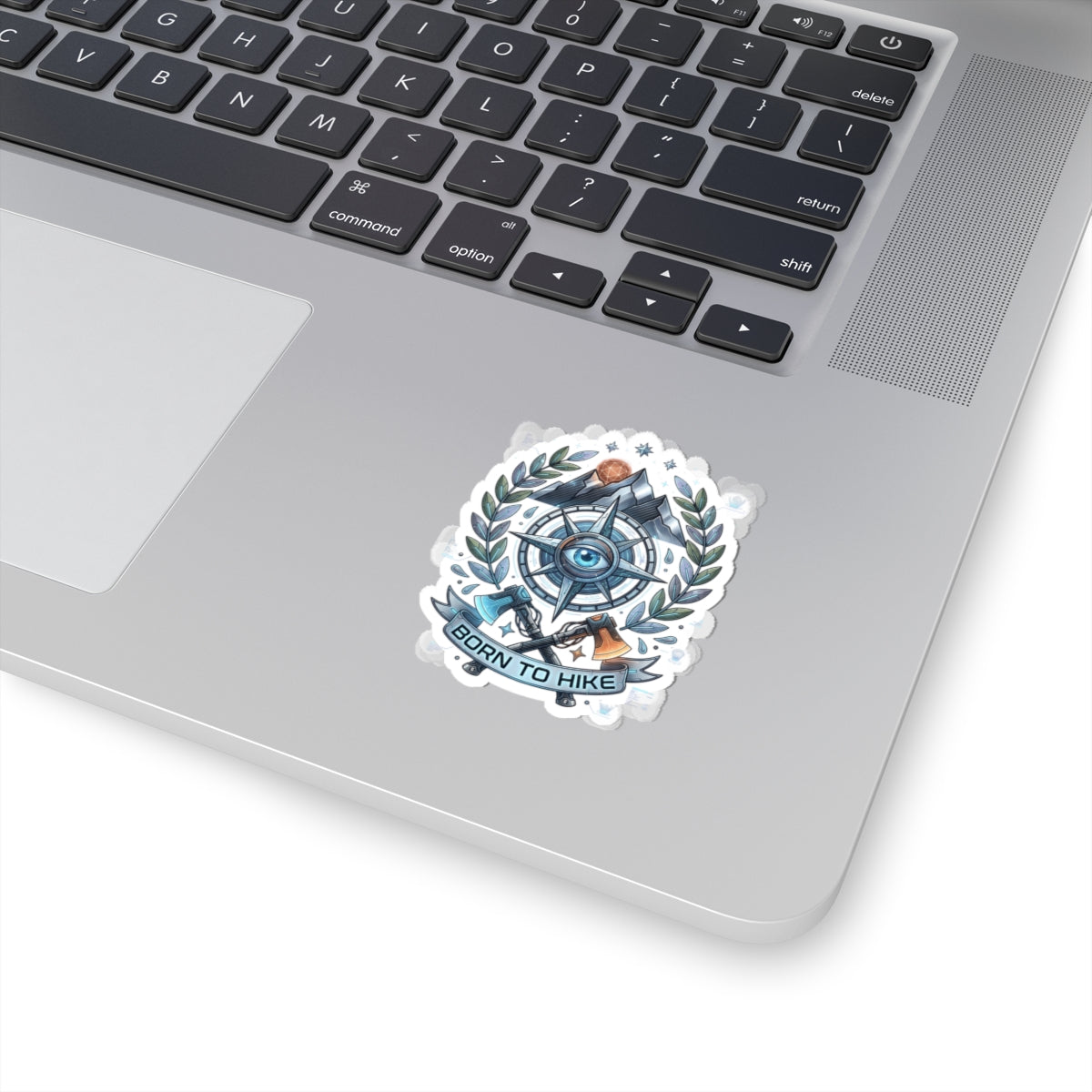 Born to Hike Compass Sticker | Traditional Tattoo-Inspired, Mountain Laurel Badge