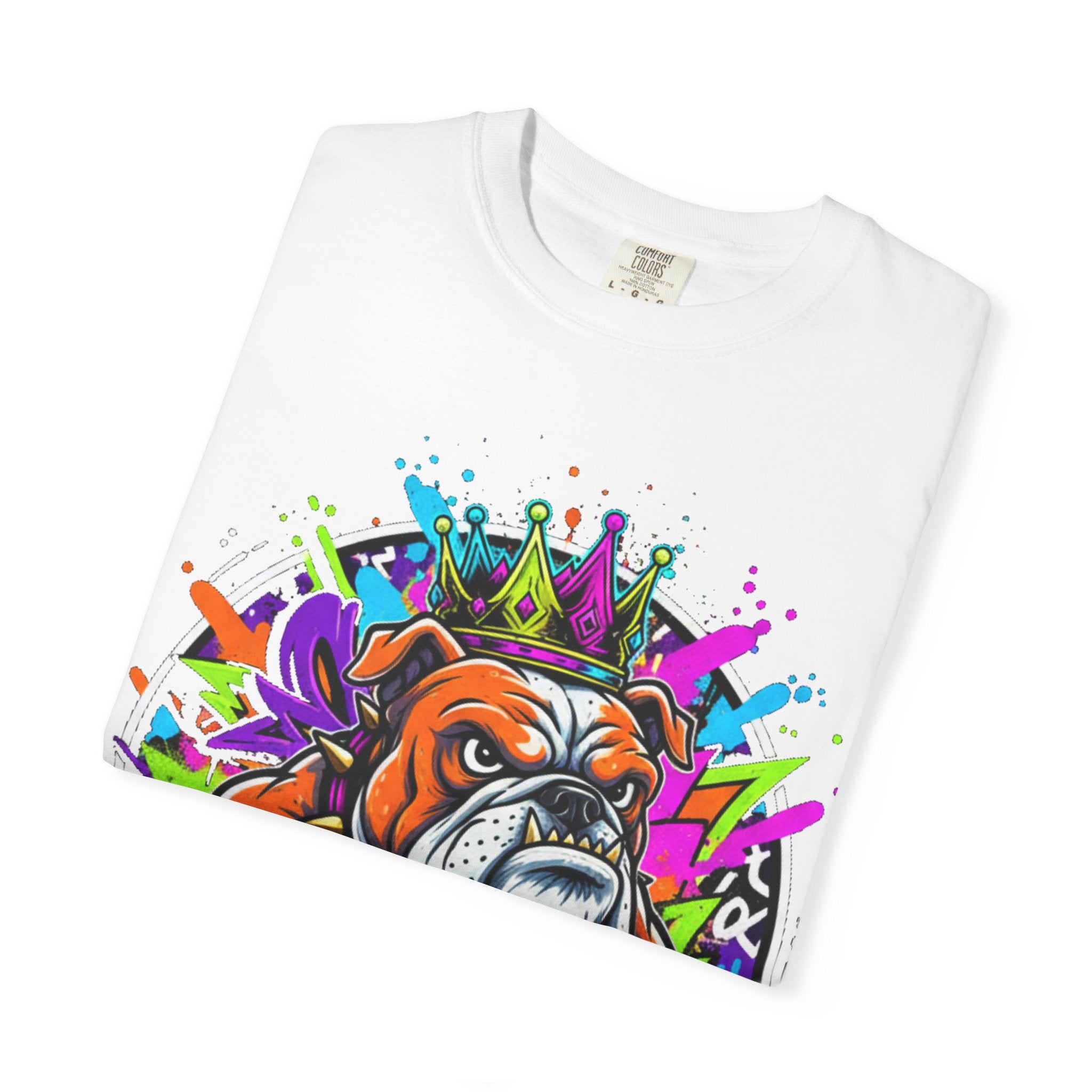 Bulldog Graffiti T-Shirt — Colorful King Crown Streetwear Tee