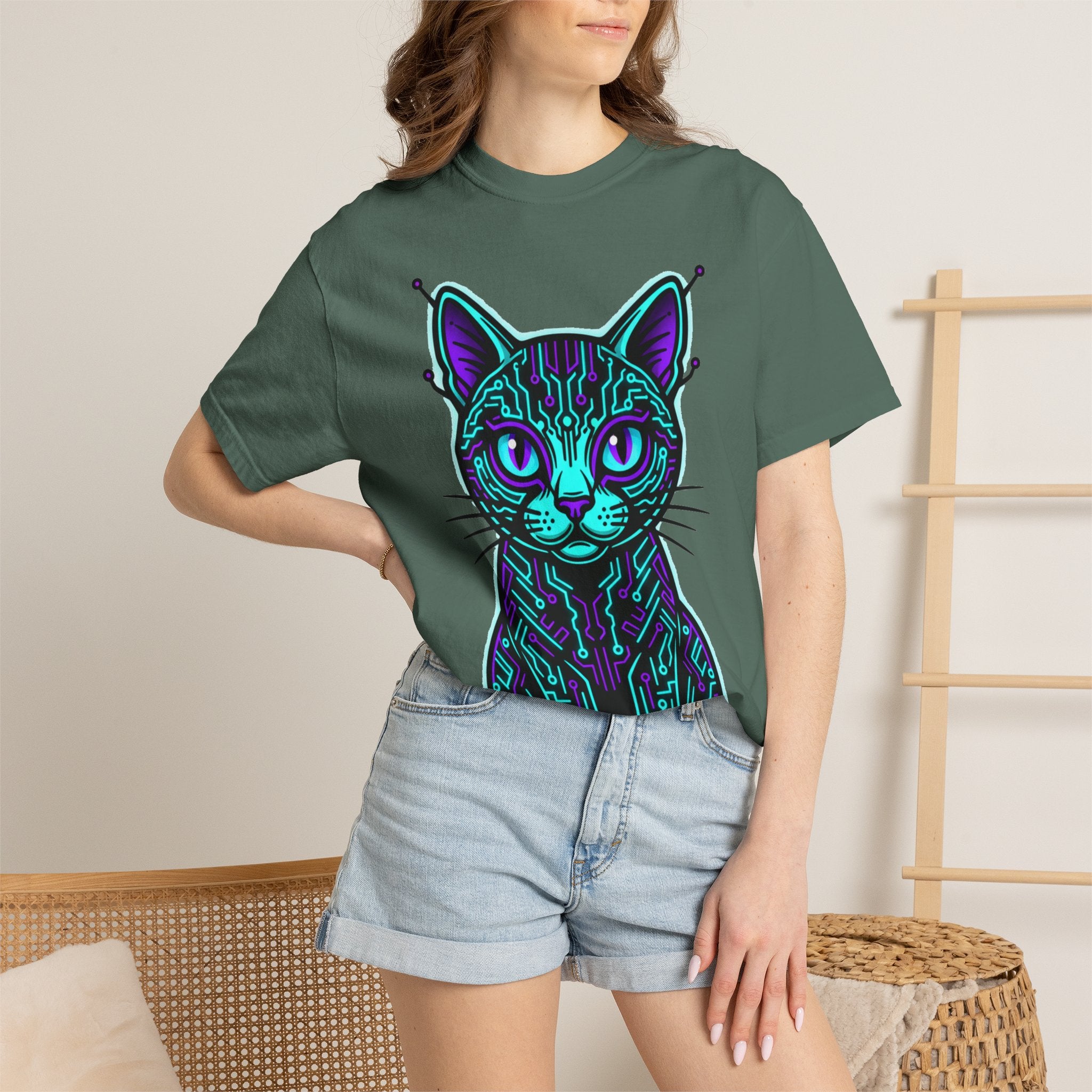 Cyberpunk Cat T-Shirt — Neon Tech Kitten Graphic Tee
