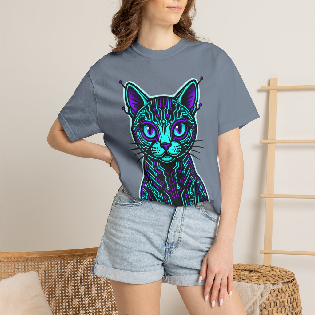 Cyberpunk Cat T-Shirt — Neon Tech Kitten Graphic Tee
