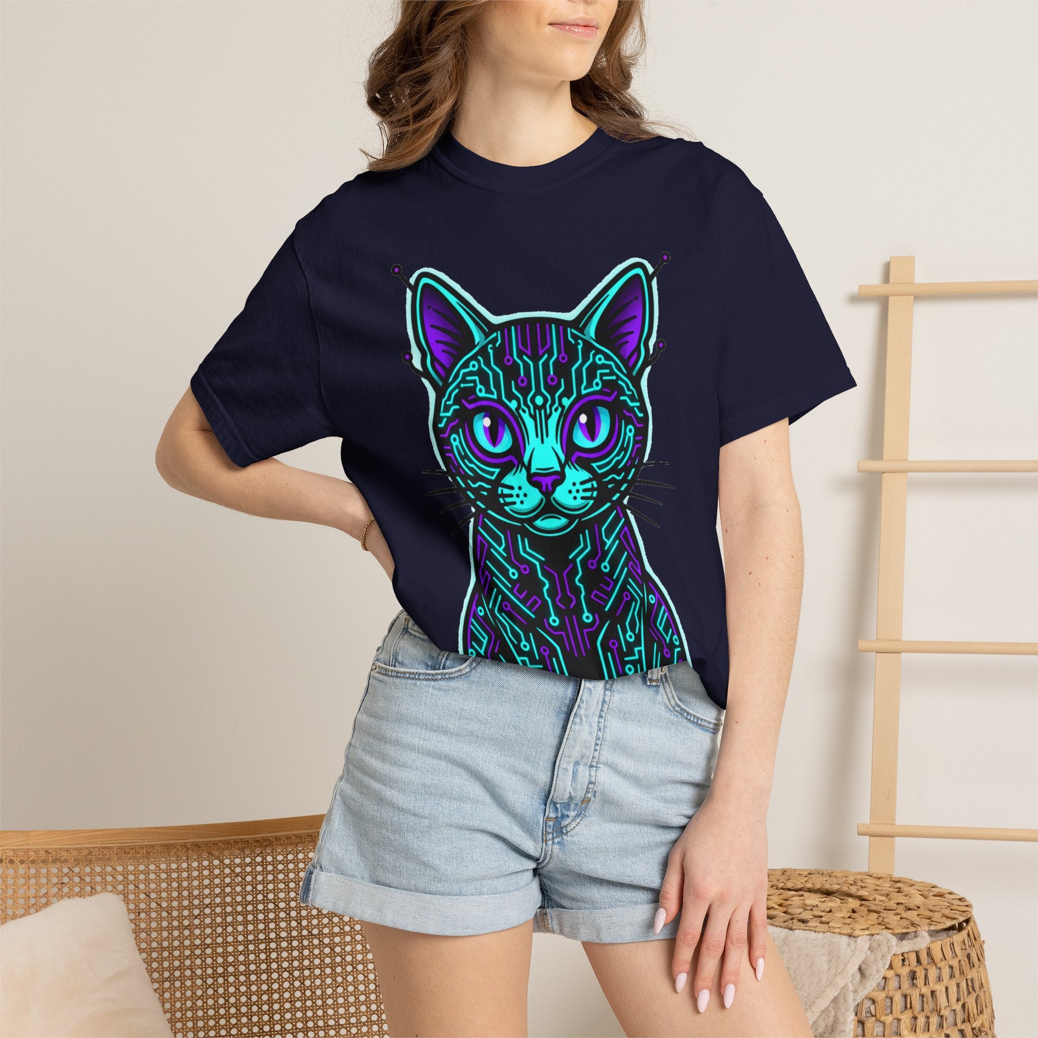 Cyberpunk Cat T-Shirt — Neon Tech Kitten Graphic Tee