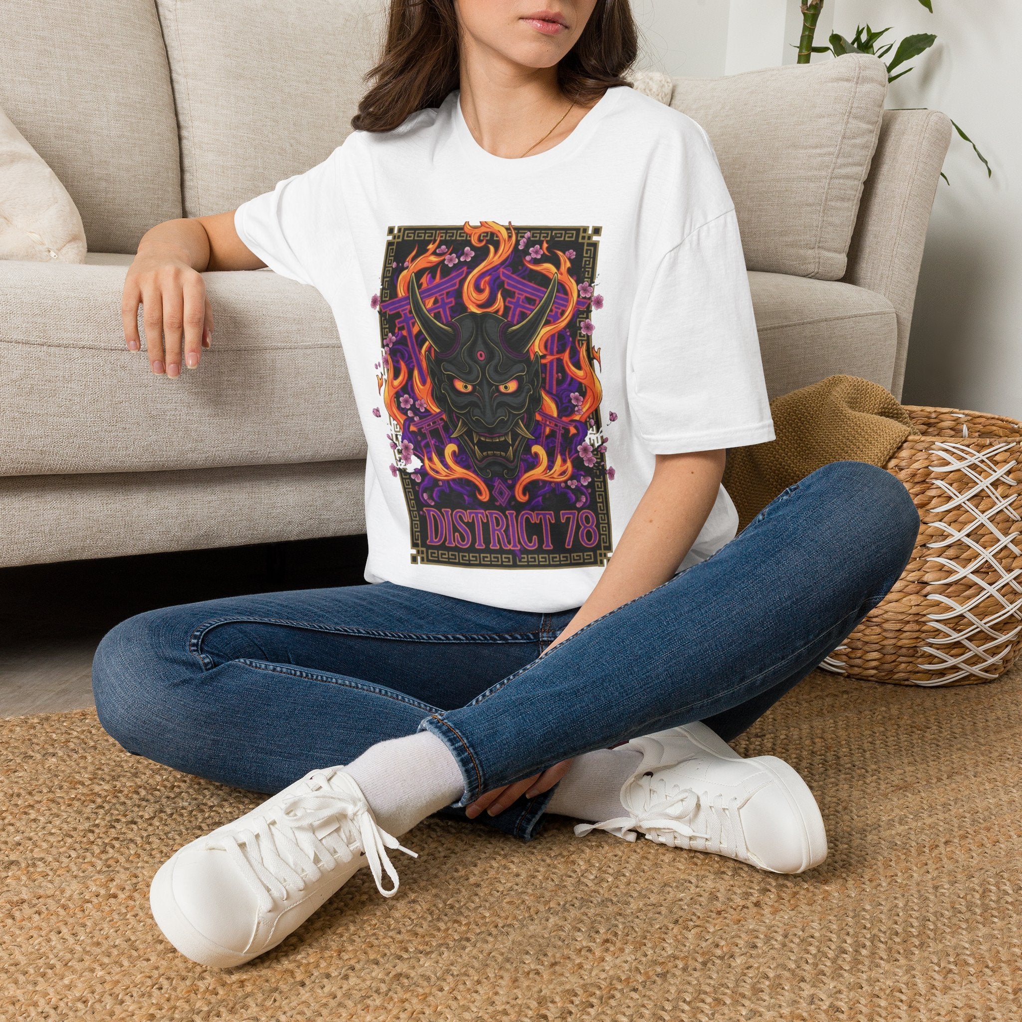 T-shirt Masque Démon Flammes — Tee Graphique District 78