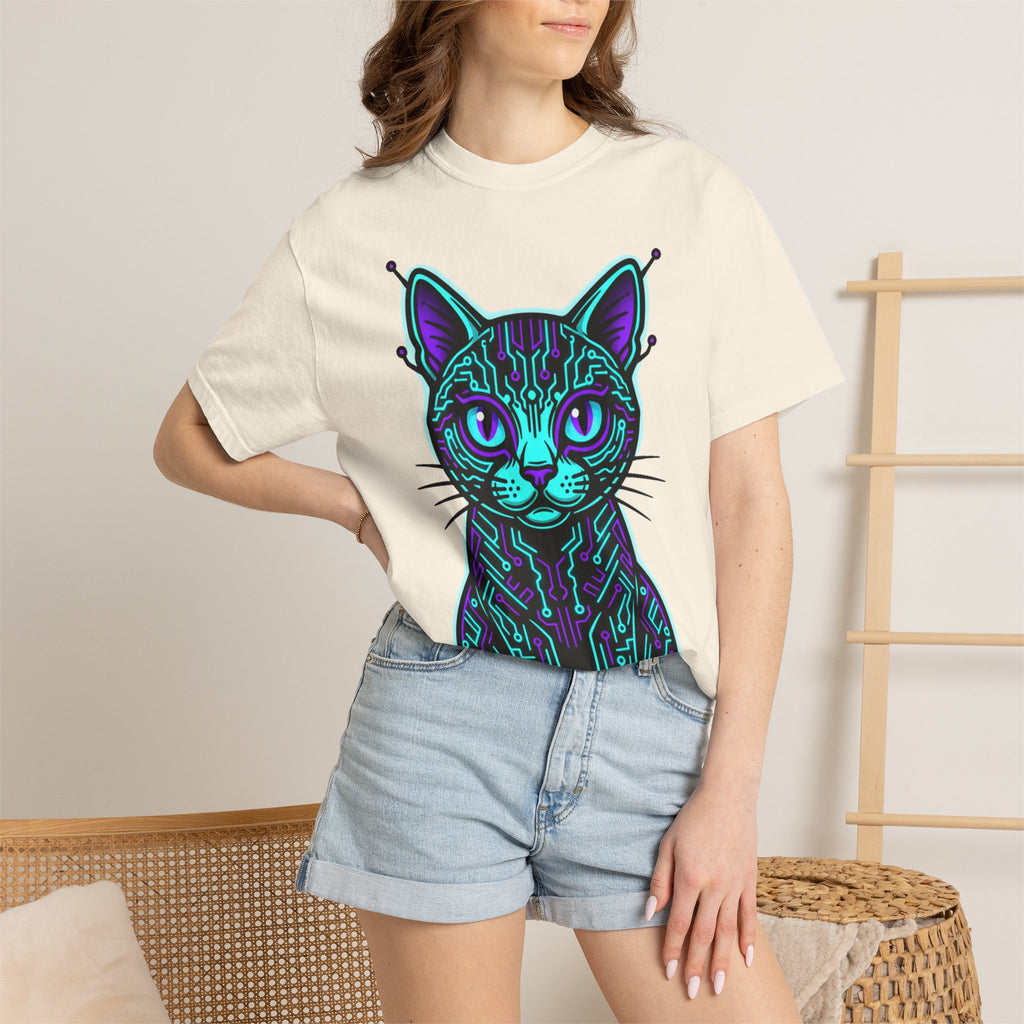 Cyberpunk Cat T-Shirt — Neon Tech Kitten Graphic Tee