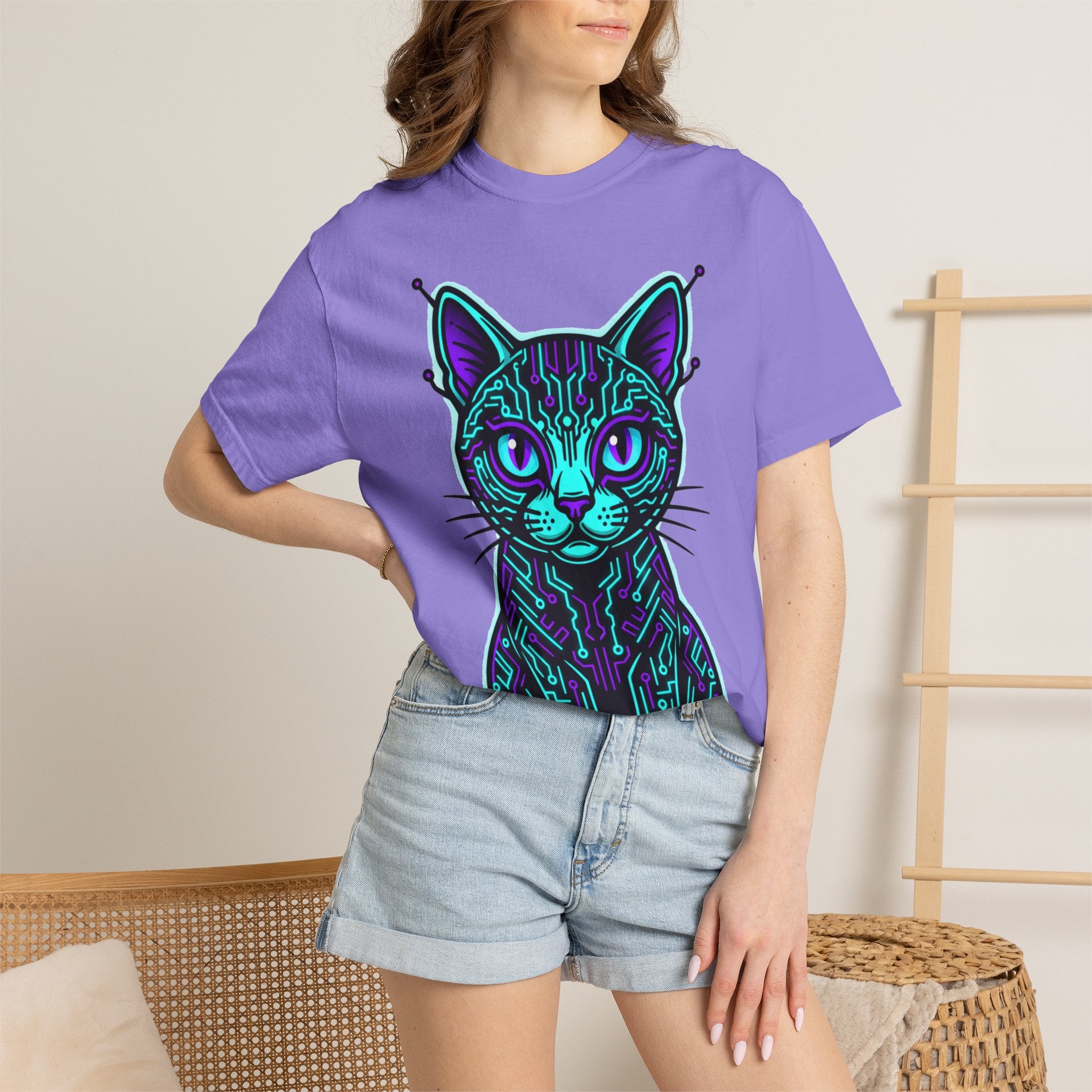 Cyberpunk Cat T-Shirt — Neon Tech Kitten Graphic Tee