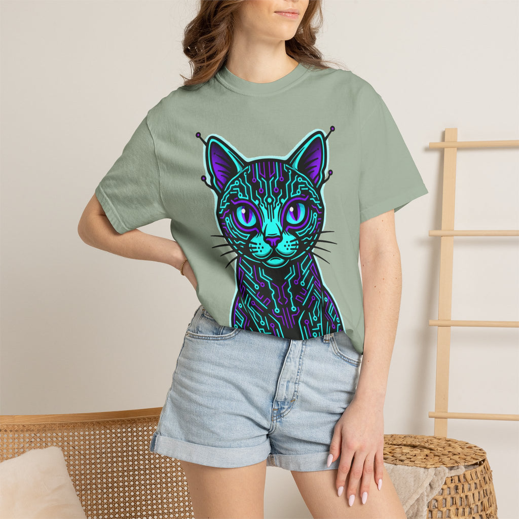 Cyberpunk Cat T-Shirt — Neon Tech Kitten Graphic Tee