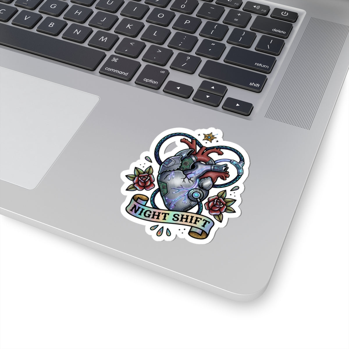 Night Shift Anatomical Heart Sticker | Traditional Tattoo Flash, Rose Banner