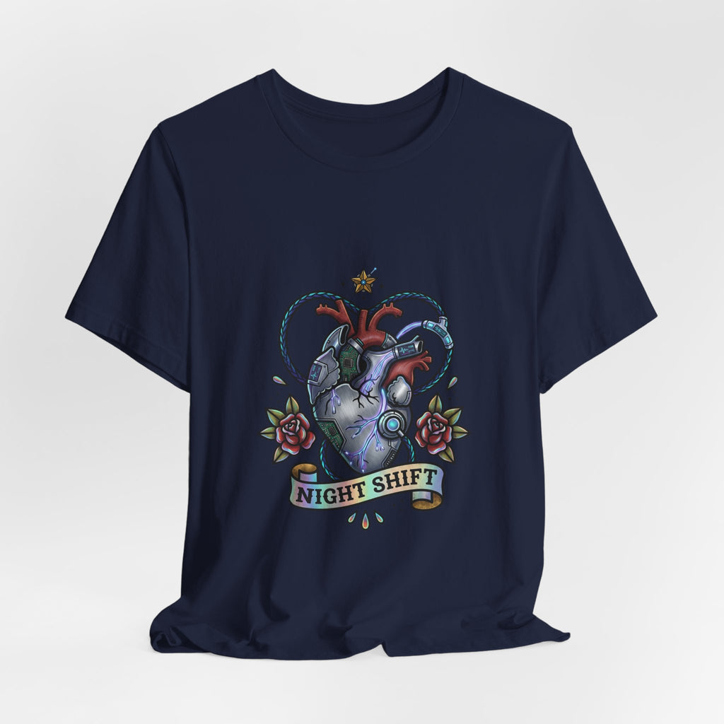 Night Shift Anatomical Heart T-Shirt | Traditional Tattoo Floral Banner
