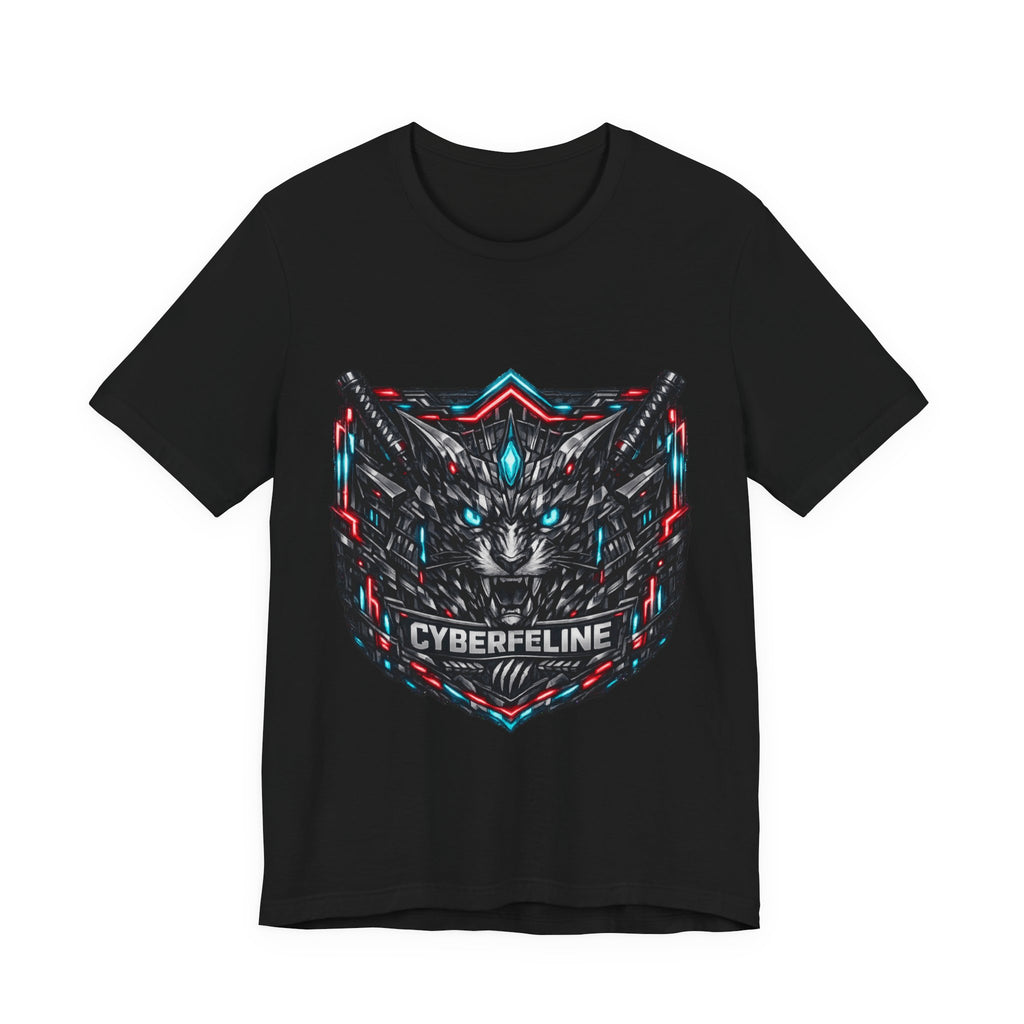 T-shirt graphique chat cyberpunk néon — D78 Cyberfeline