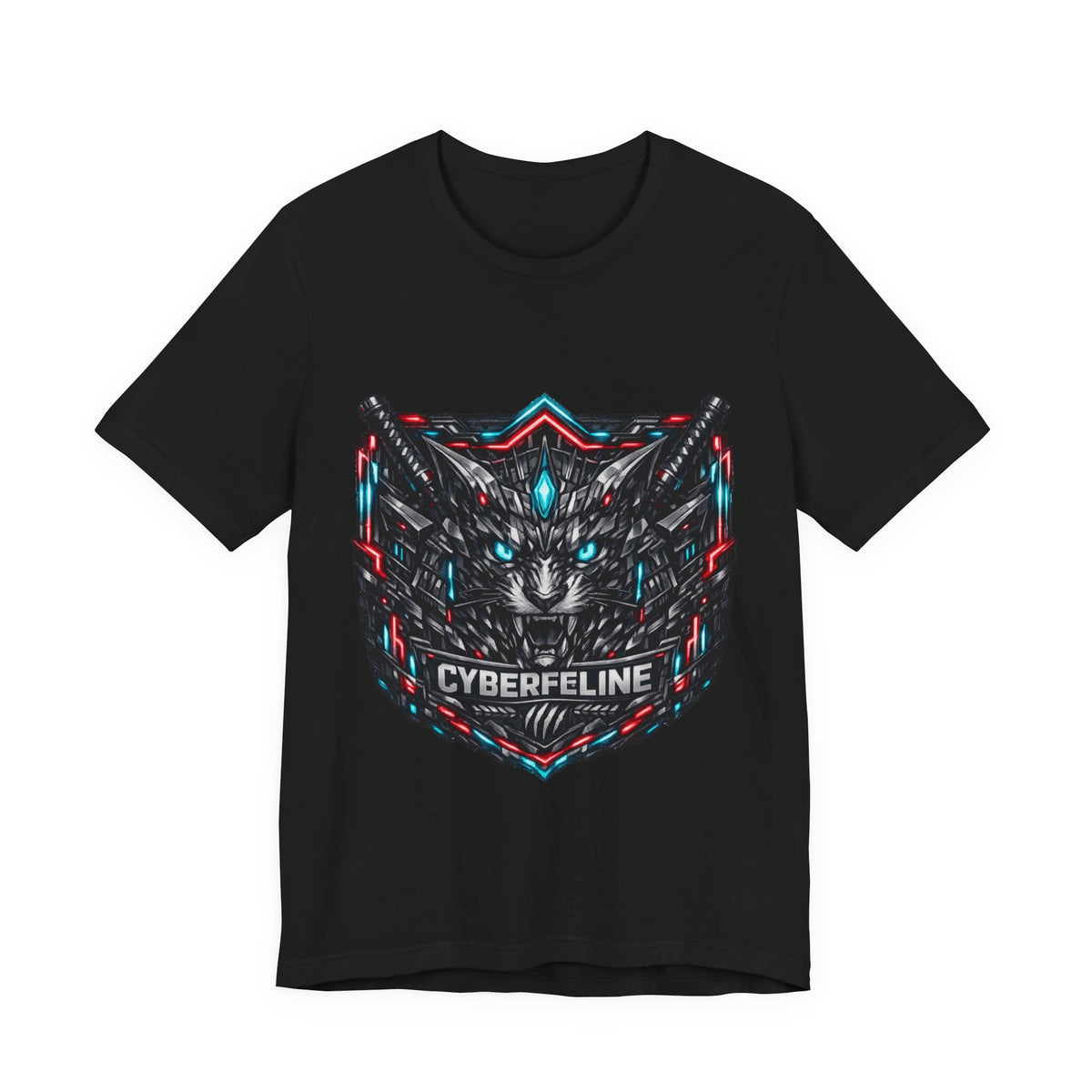 T-shirt graphique chat cyberpunk néon — D78 Cyberfeline
