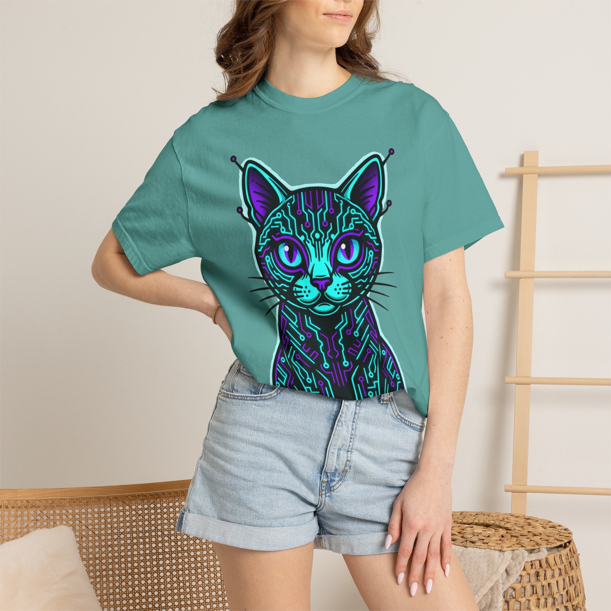 Cyberpunk Cat T-Shirt — Neon Tech Kitten Graphic Tee