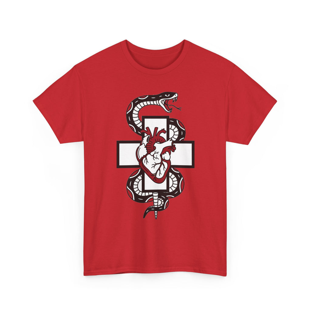 Snake & Anatomical Heart Graphic Tee — Gothic Medical Symbol Shirt