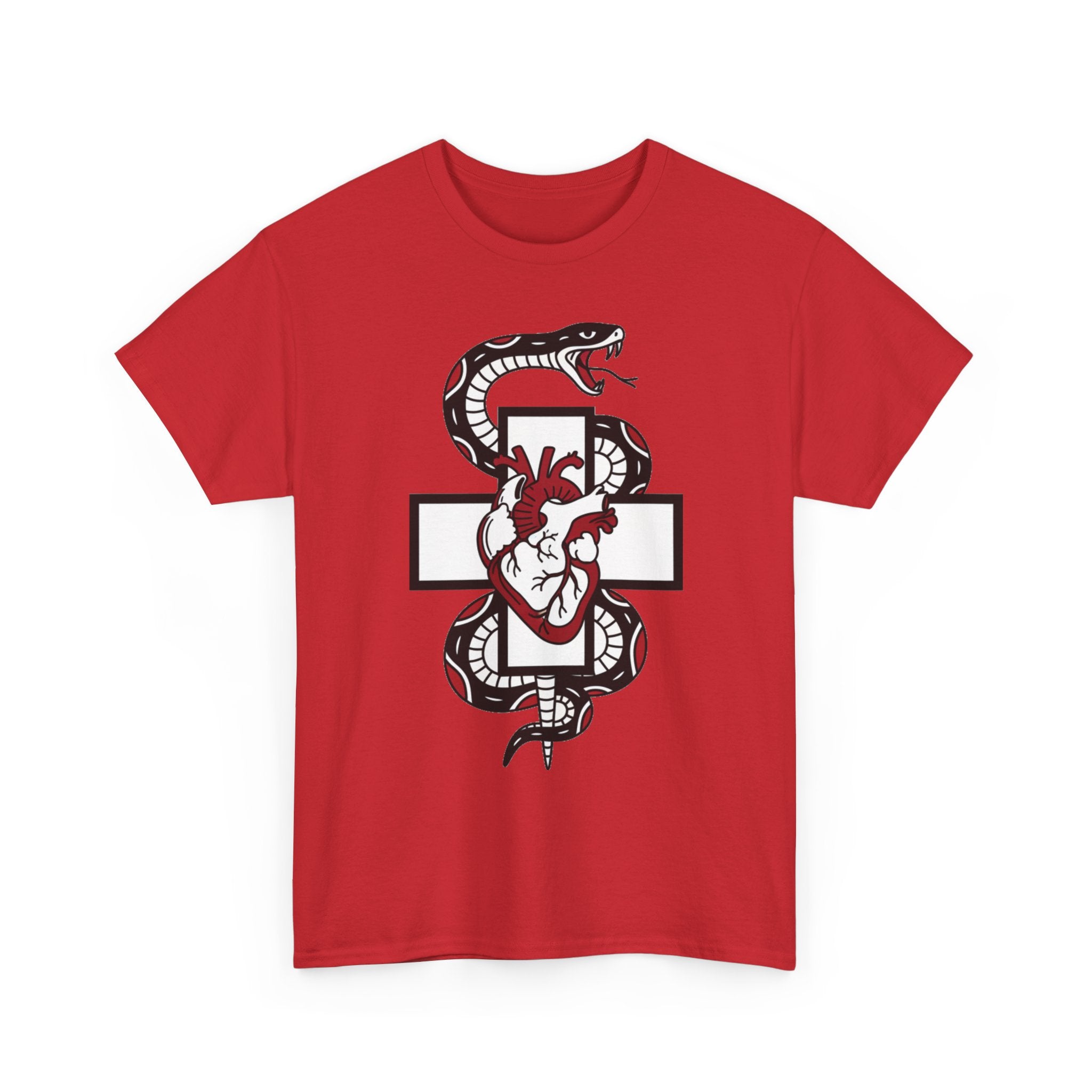 Snake & Anatomical Heart Graphic Tee — Gothic Medical Symbol Shirt