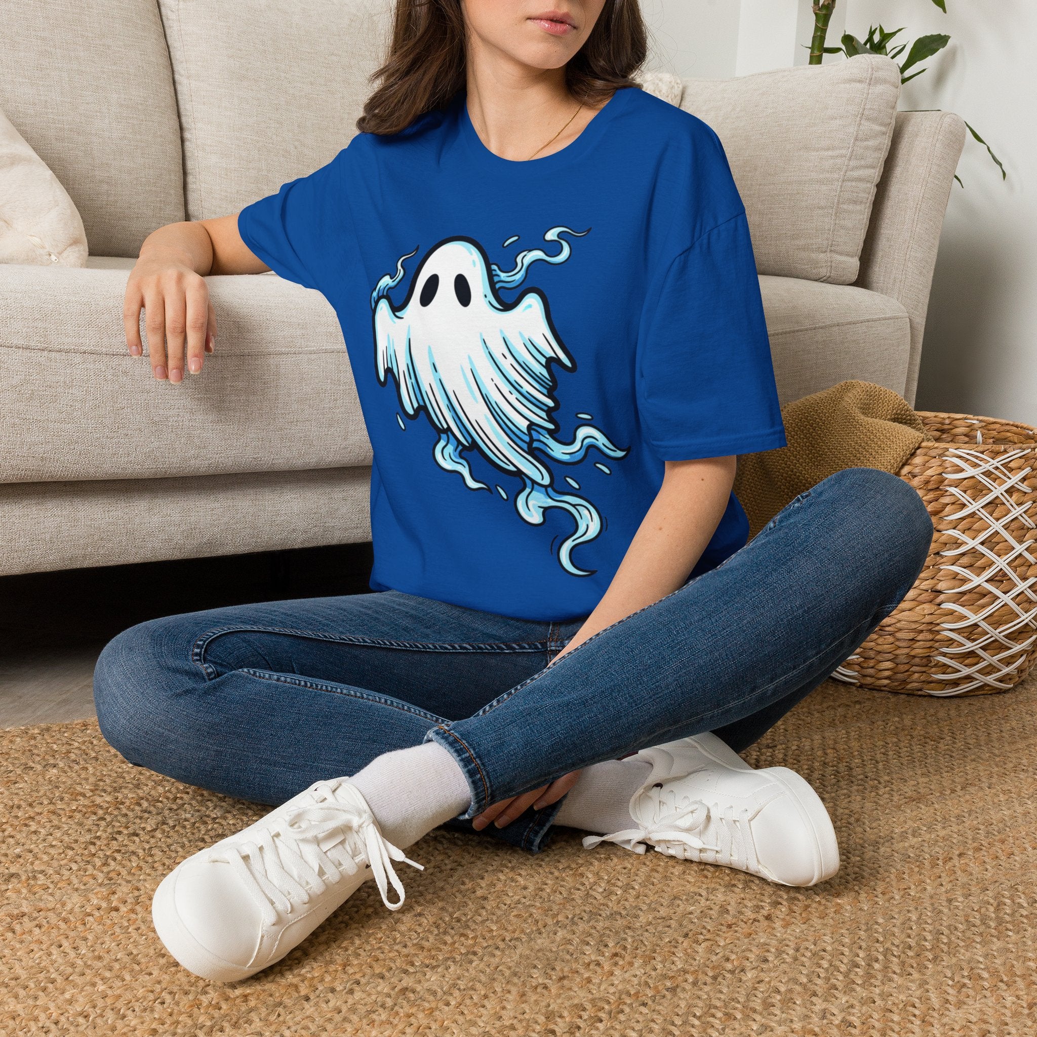 Ghost Graphic T-Shirt — Cute Blue Floating Ghost Halloween Tee
