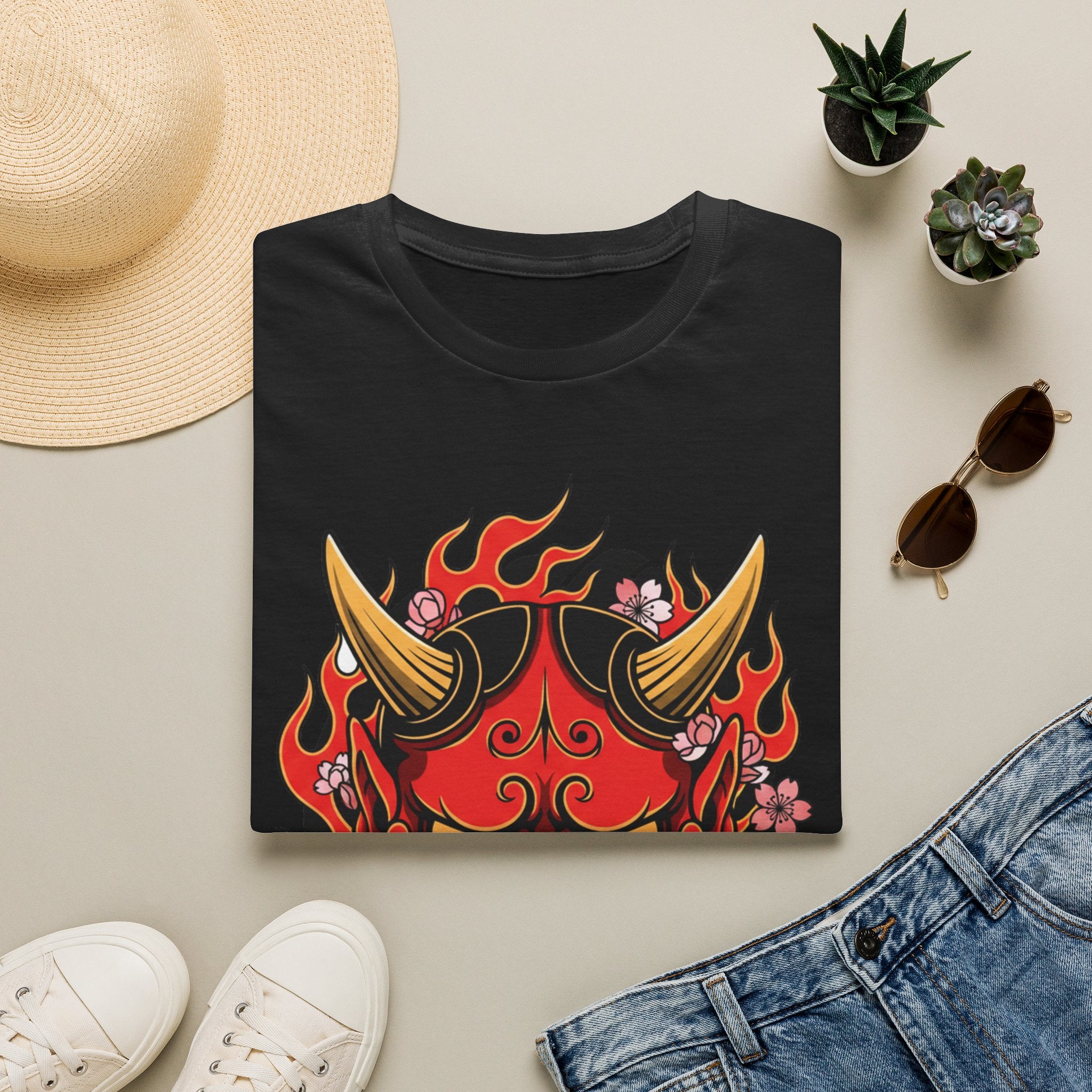Hannya Oni Mask T-Shirt — Japanese Demon Flame Graphic Tee
