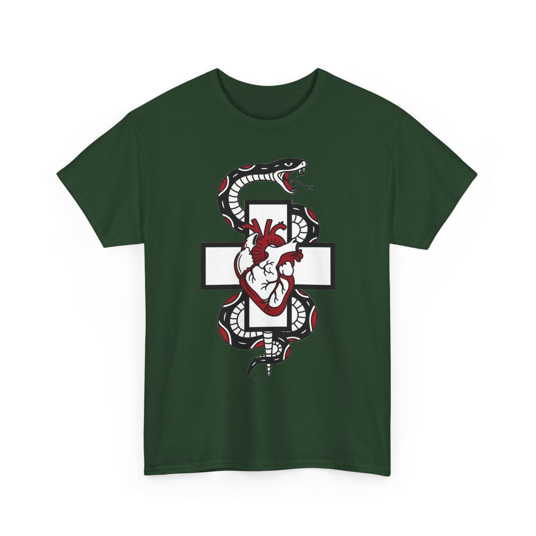 Snake & Anatomical Heart Graphic Tee — Gothic Medical Symbol Shirt