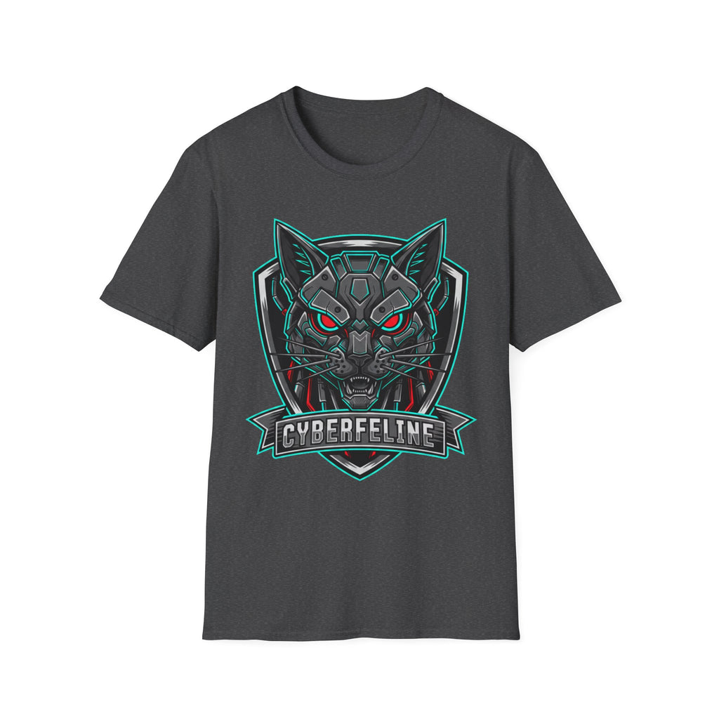 Cyber Wolf T-Shirt — Futuristic Neon Gamer Tee with 'Cyborg Feline' Badge