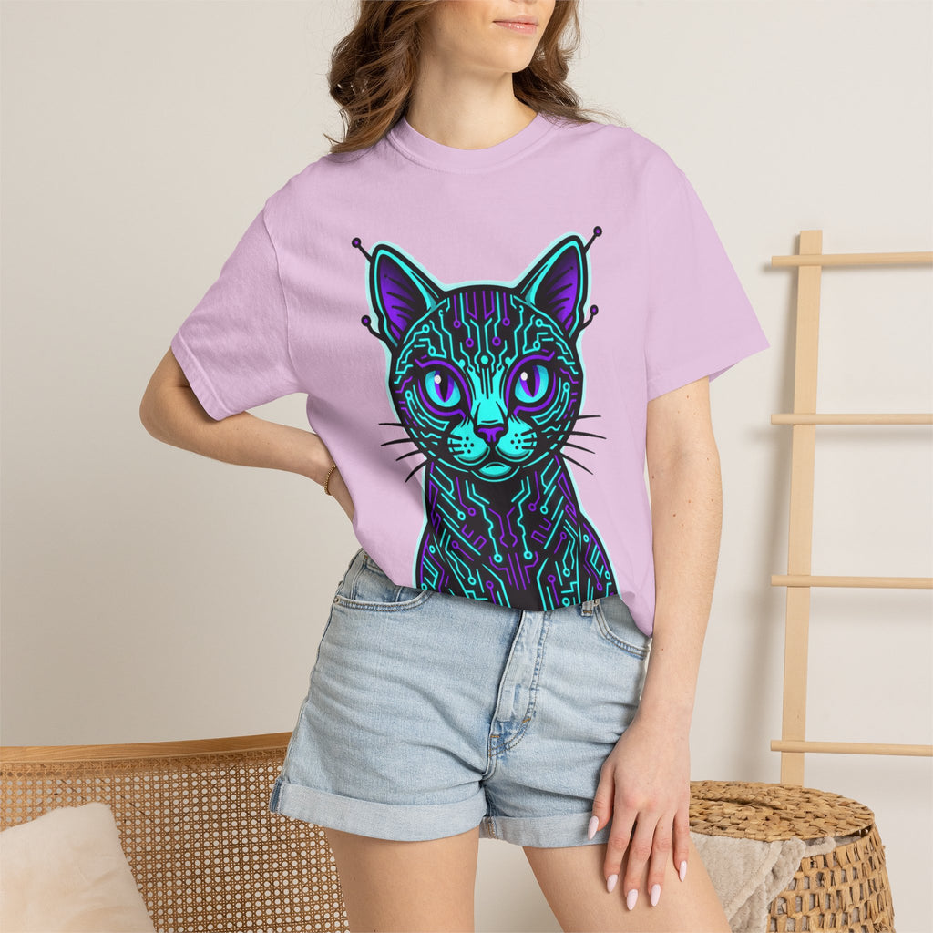 Cyberpunk Cat T-Shirt — Neon Tech Kitten Graphic Tee