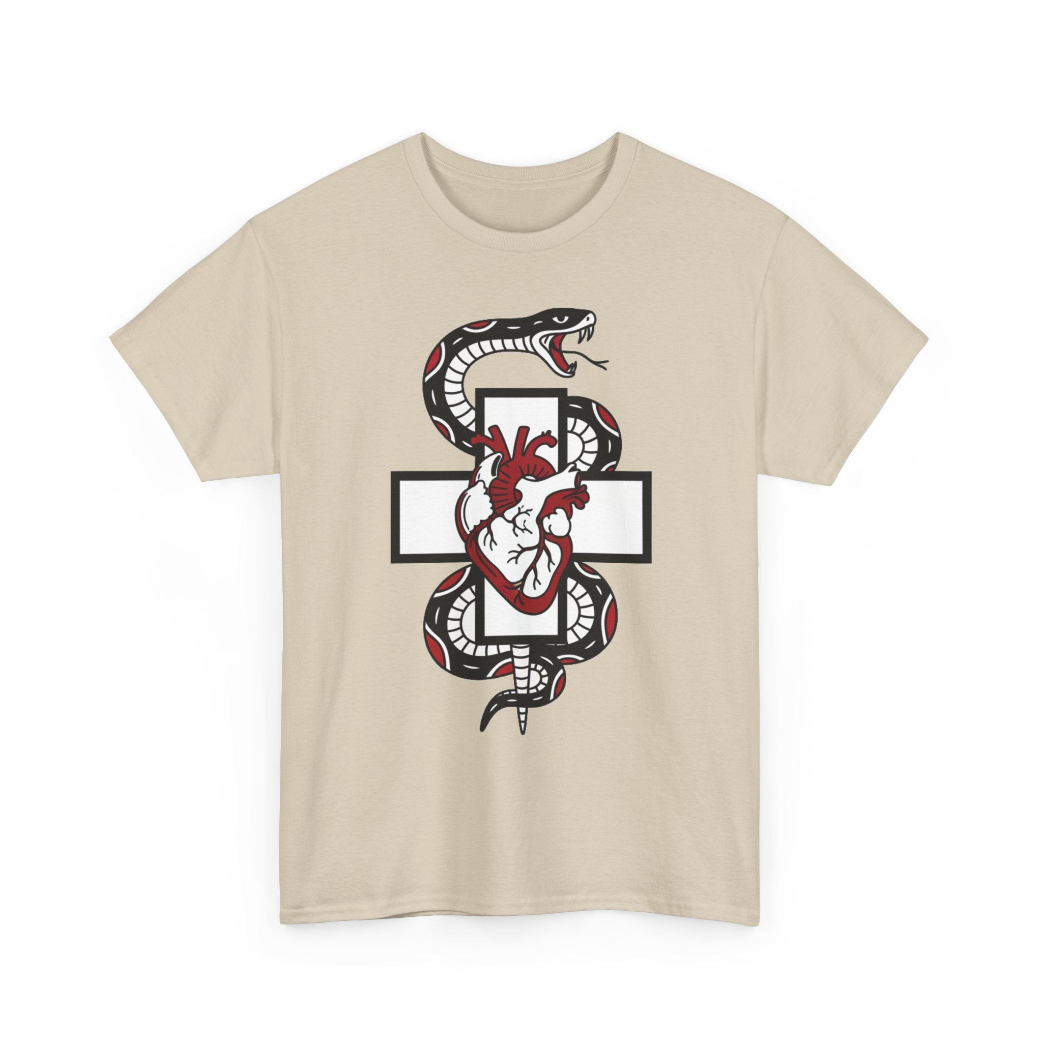 Snake & Anatomical Heart Graphic Tee — Gothic Medical Symbol Shirt