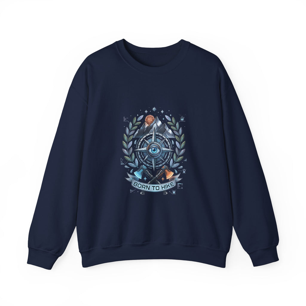Born to Hike Compass Sweatshirt | Traditional Tattoo-Style, Laurel & Banner