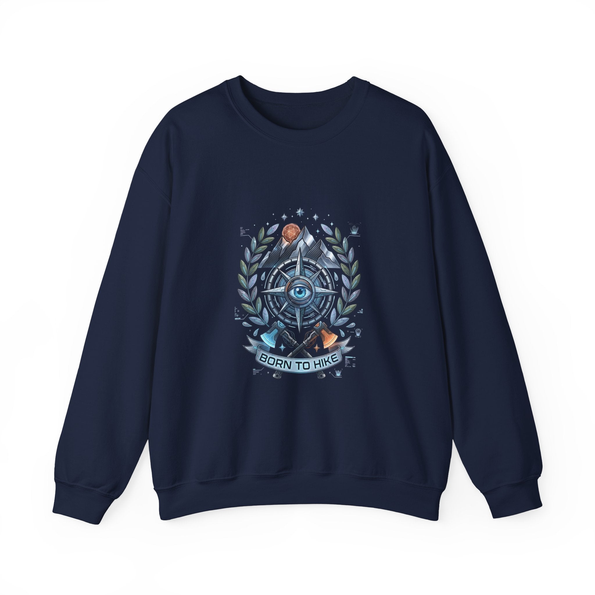 Born to Hike Compass Sweatshirt | Traditional Tattoo-Style, Laurel & Banner