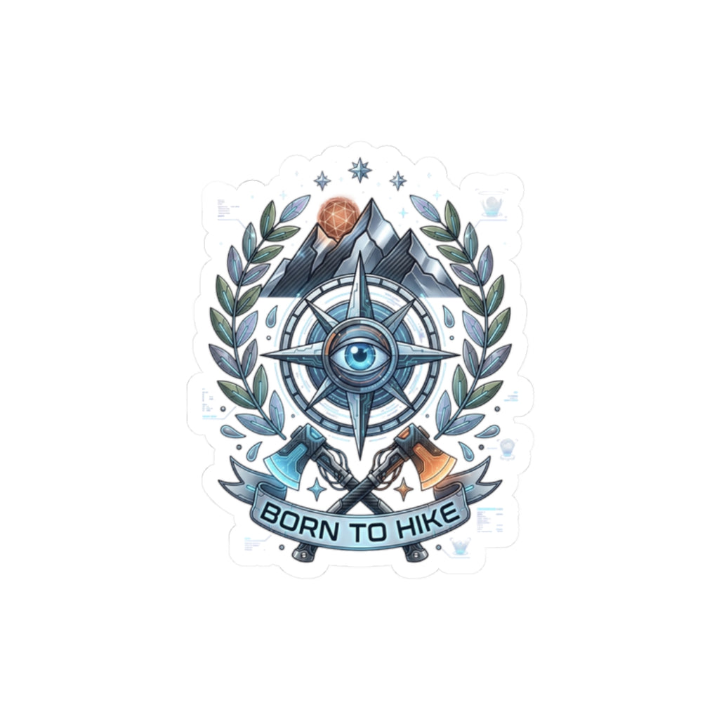 Born to Hike Compass Sticker | Traditional Tattoo-Inspired, Mountain Laurel Badge