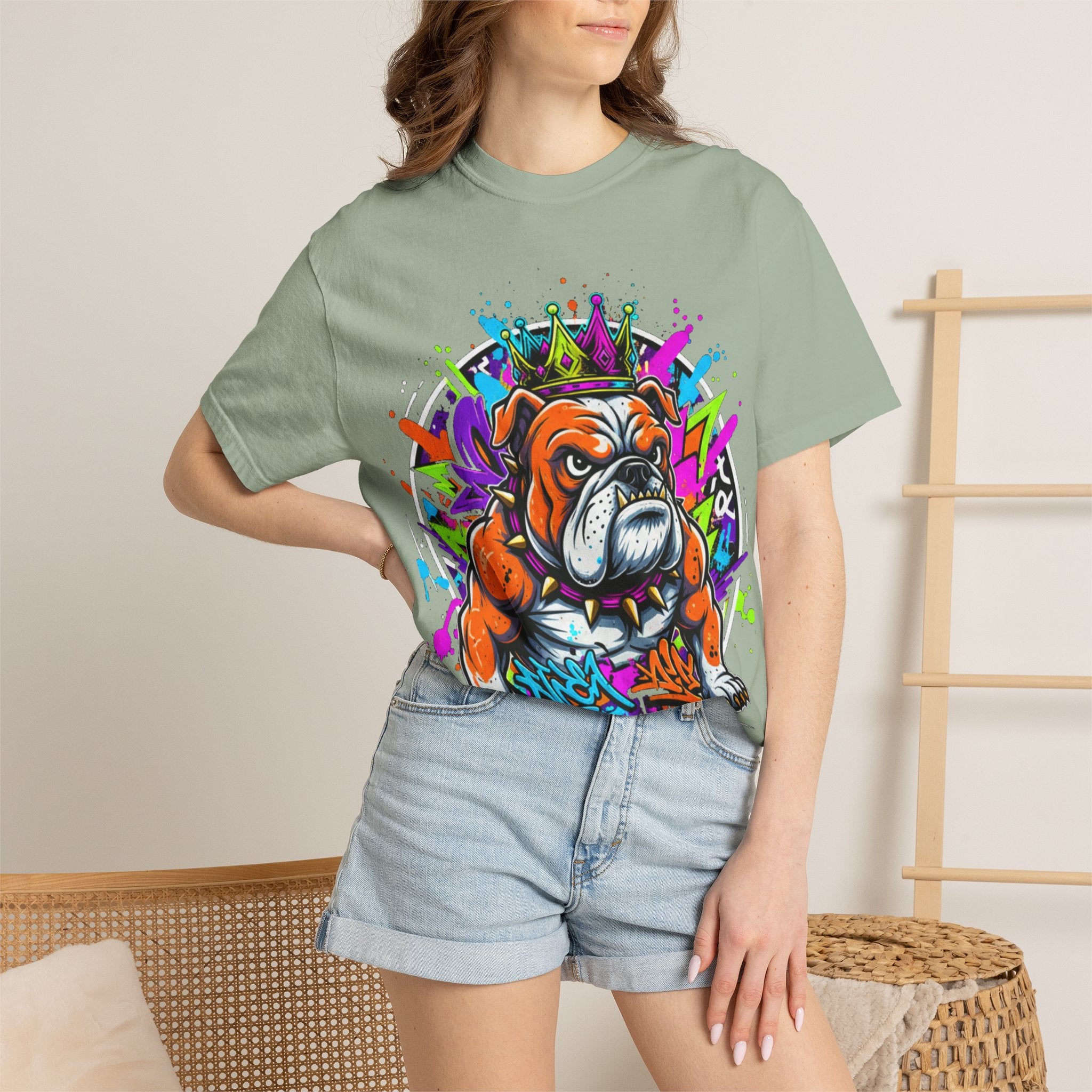 Bulldog Graffiti T-Shirt — Colorful King Crown Streetwear Tee
